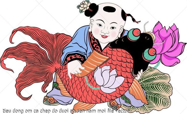 tieu dong om ca chep do duoi ao sen nam moi file vector